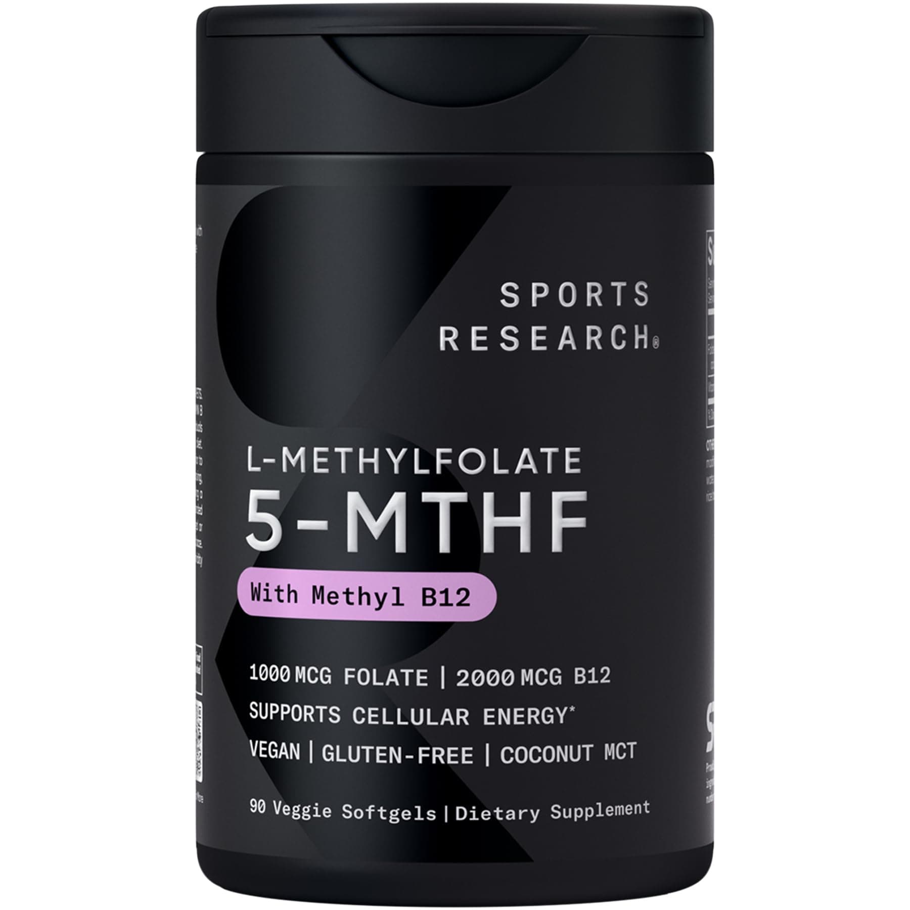 90-Ct Sports Research Methyl Folate 1000mcg + Methyl B12 2000mcg Vegan Softgels
