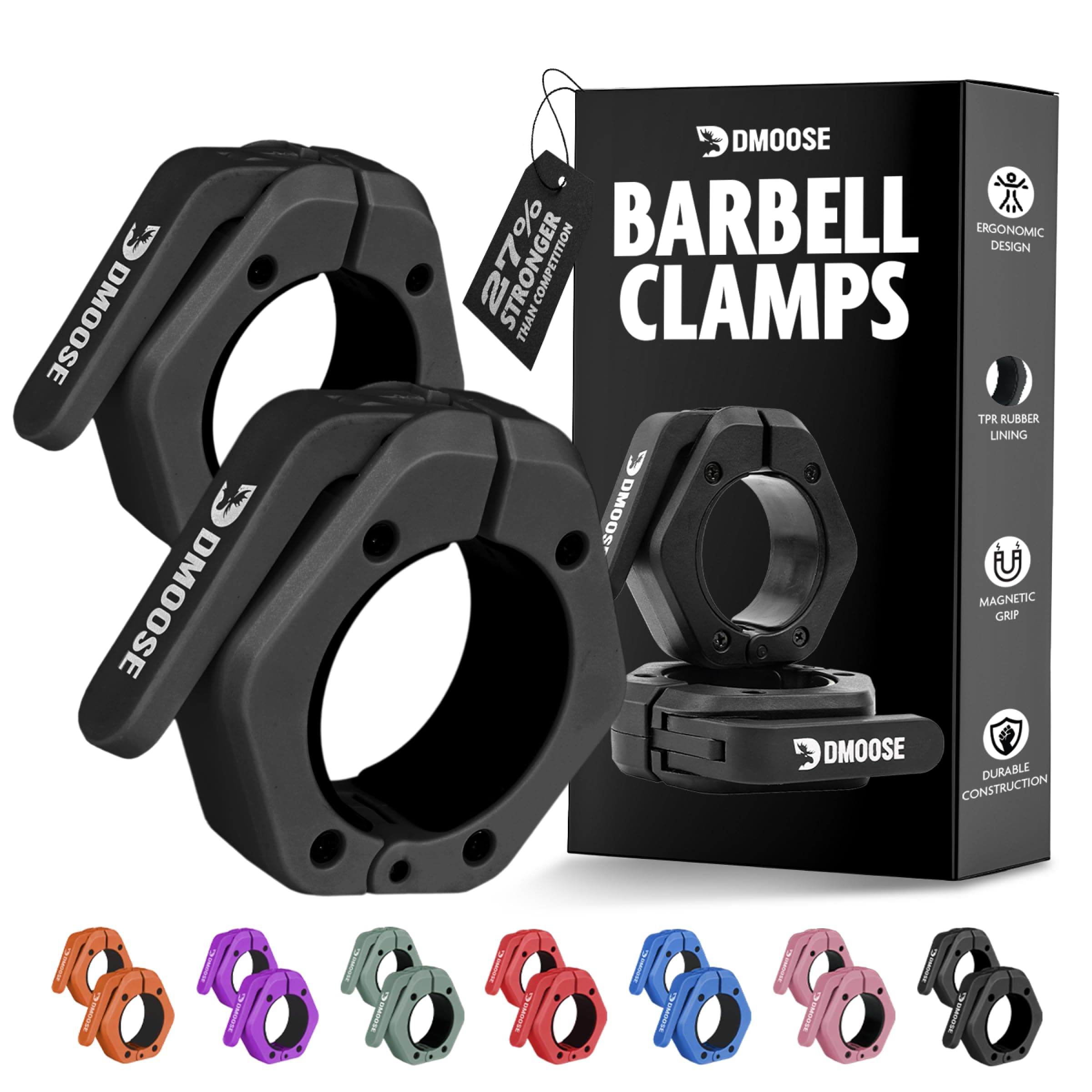 2-Ct 2" DMoose Olympic Barbell Clamps w/ Anti-Slip TPR Grip