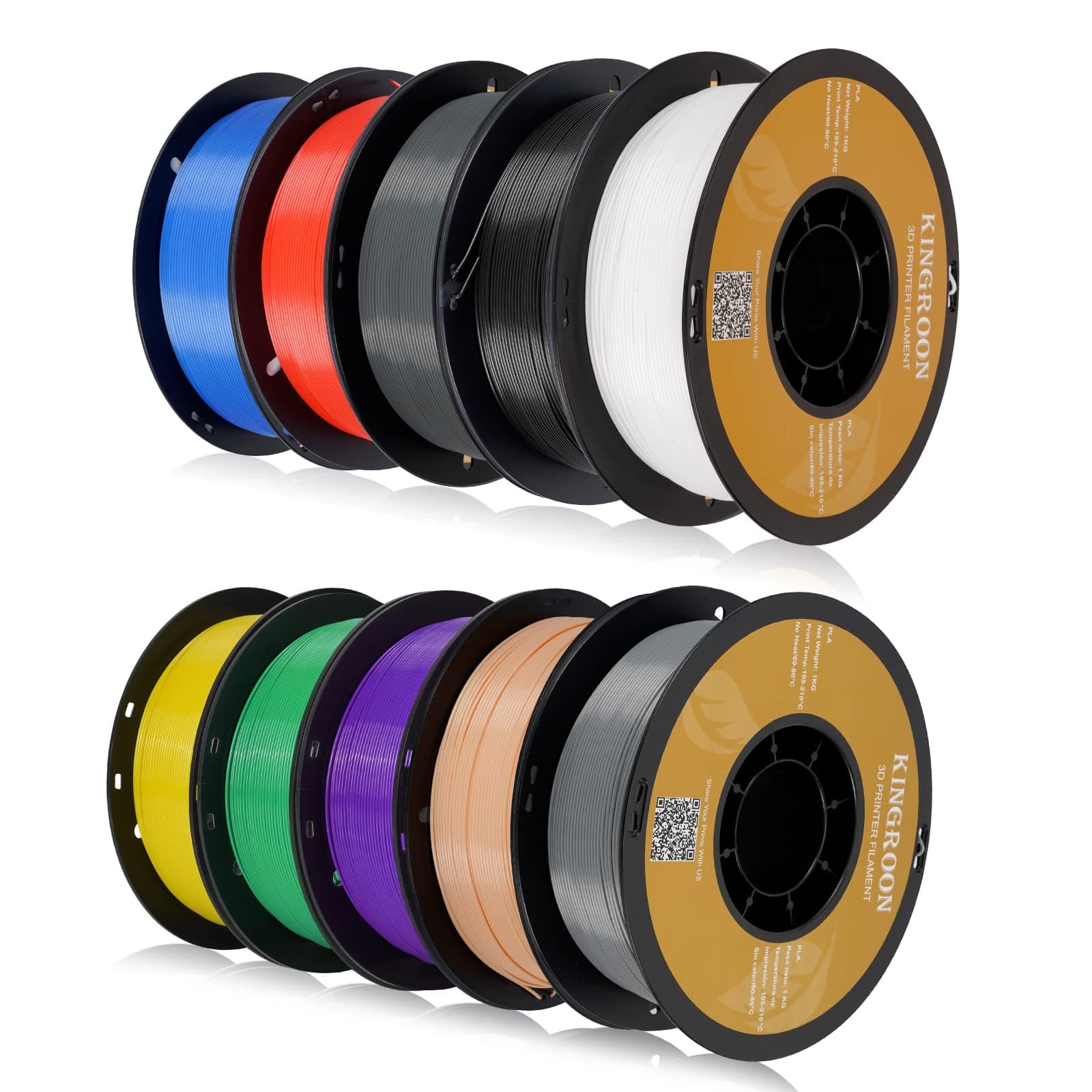 10-Pack 1KG KINGROON PLA 1.75mm 3D Printer Filament (mixed colors)