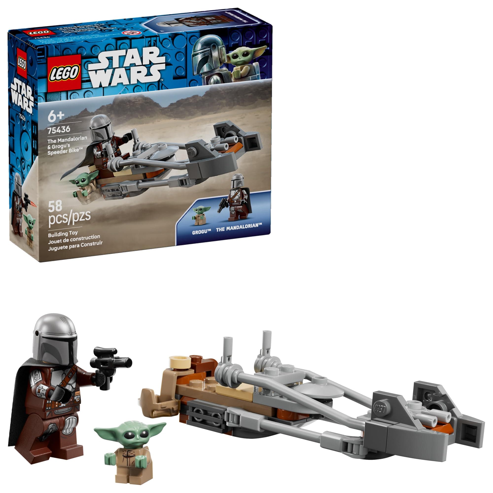 58-Pc LEGO Star Wars The Mandalorian & Grogu’s Speeder Bike Building Toy