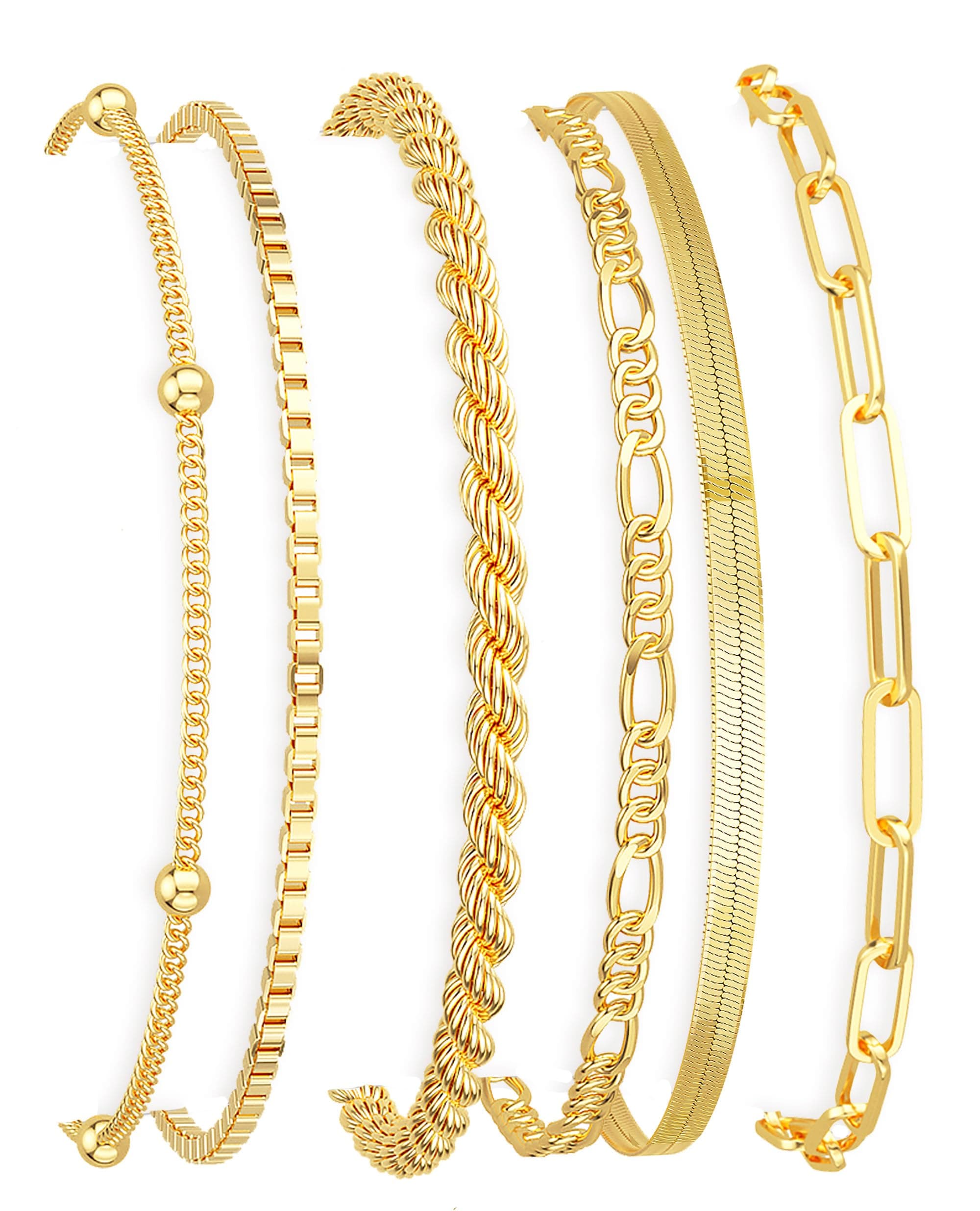 5pk Waterproof Gold-Plated Bracelets $12