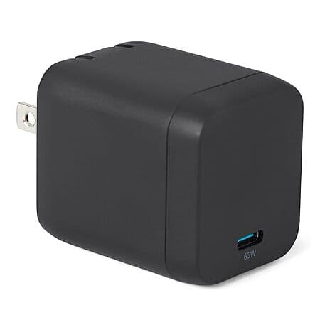 1-Port Amazon Basics 65W USB-C GaN Wall Charger w/ Foldable Plug (Black)