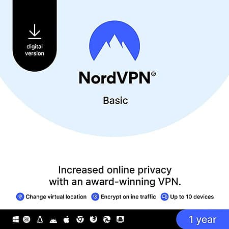 1-Year NordVPN Basic, Premium VPN Service (10 Devices/Digital Download)