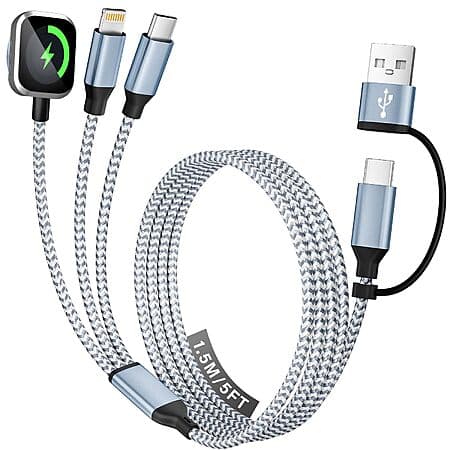 Travel Essentials 3-in-2 Charging Cable w/ Lightning, USB-C & Apple Watch Charger