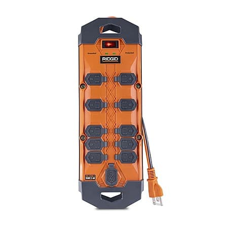 10' RIDGID 10-Outlet 2.4A USB-A 15W USB-C 4200J Surge Protector