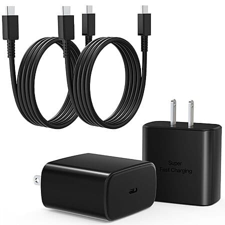 2-Pk Mitesbony 45W USB C Wall Chargers w/ 2x 3' Cable (Black)