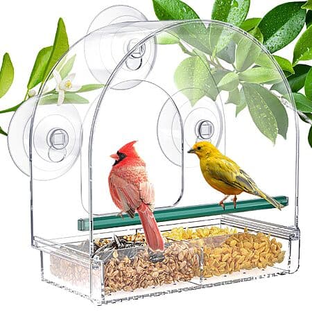 SUNALLY Clear Window Bird Feeder w/ Suction Cups